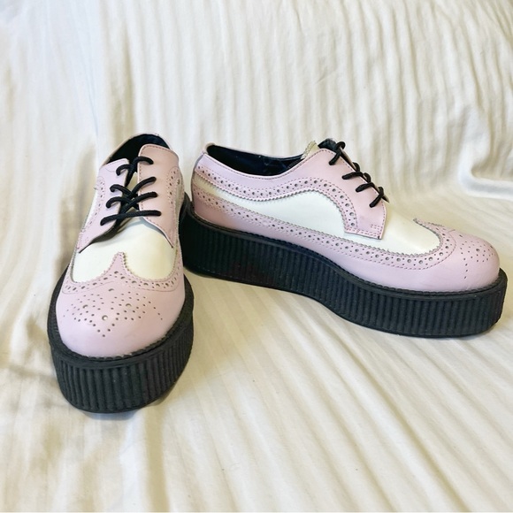 NWOT T.U.K Viva High Sole Mondo Wingtip Oxford Platform Creeper White Pink EU 39 - Picture 10 of 14